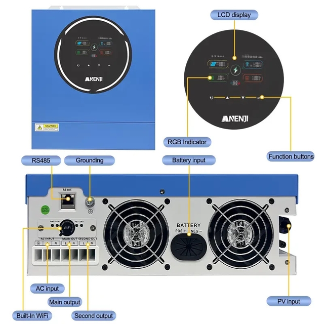 Інвертор Anenji ANJ-5KW-48V-WIFI 5000W, 48V