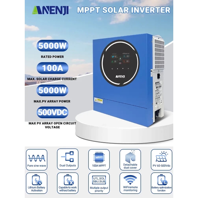 Інвертор Anenji ANJ-5KW-48V-WIFI 5000W, 48V