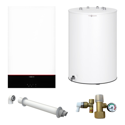 Пакетное предложение одноконтурный котел Viessmann Vitodens 100-W B1HF 32 кВт с бойлером 150 л, датчиком и дымоходом