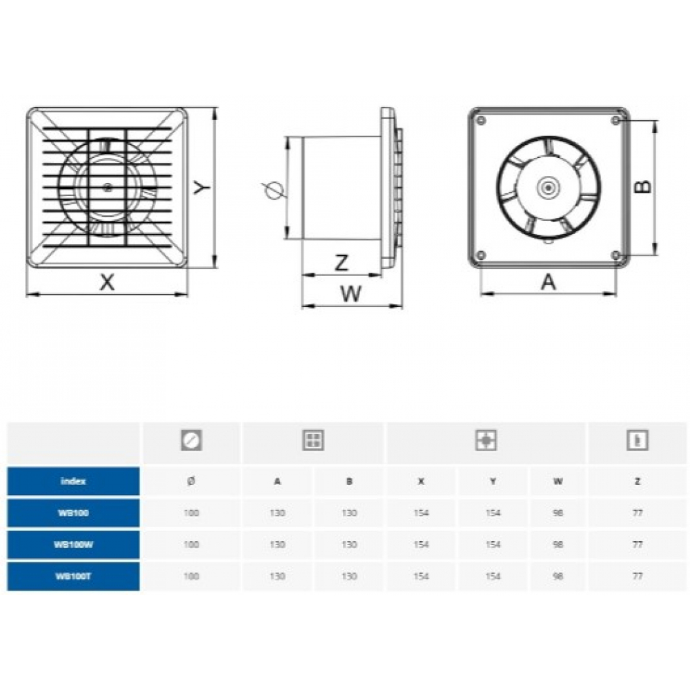 Вытяжной вентилятор настенный Awenta Basic WB100T