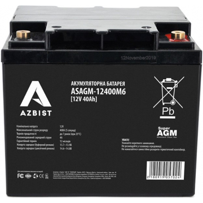 Акумулятор свинцево-кислотний (AGM) Azbist Super AGM ASAGM-12400M6 Black Case 12V 40Ah Q1