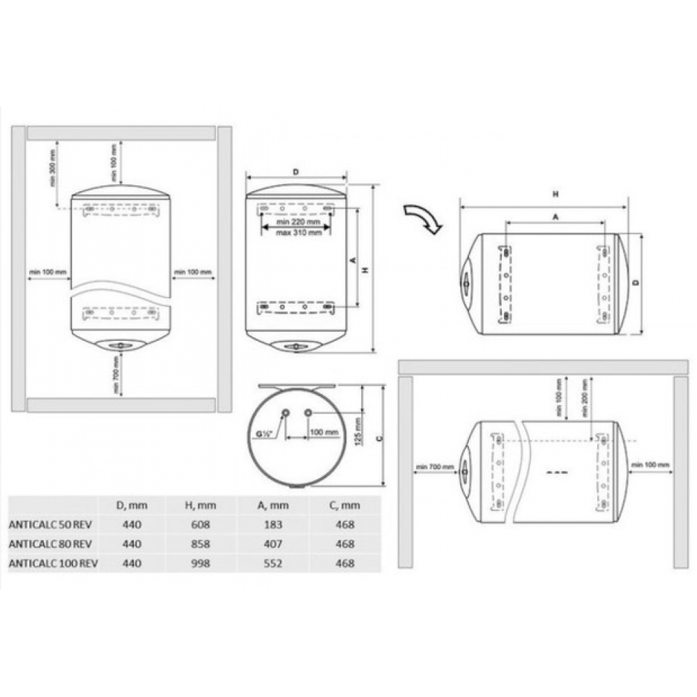 Бойлер накопичувальний електричний Tesy Anticalc REV 100 круглый GCR 1004424D B14 TBRC, 100л