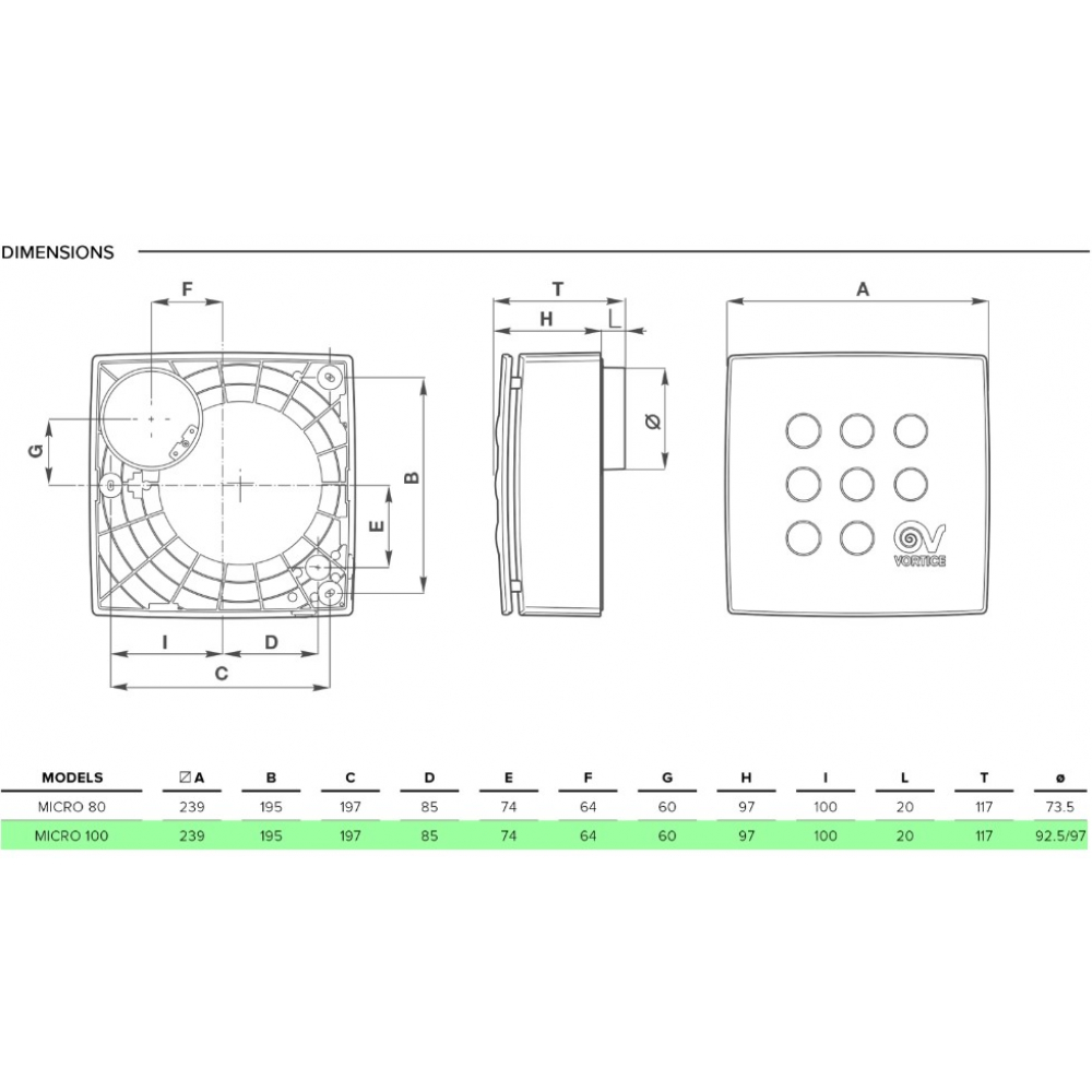Вытяжной вентилятор накладной Vortice Micro 100