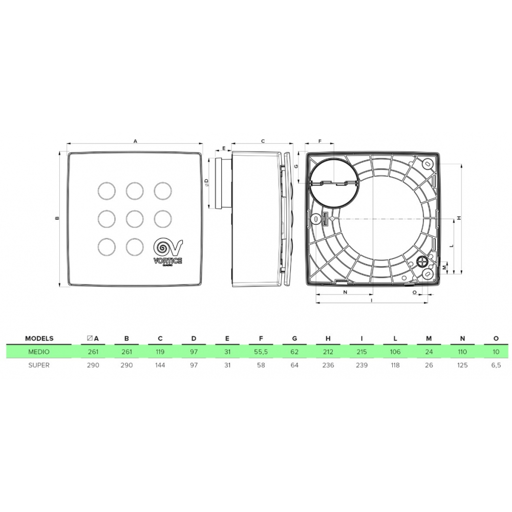 Вытяжной вентилятор накладной Vortice Vort Quadro Medio