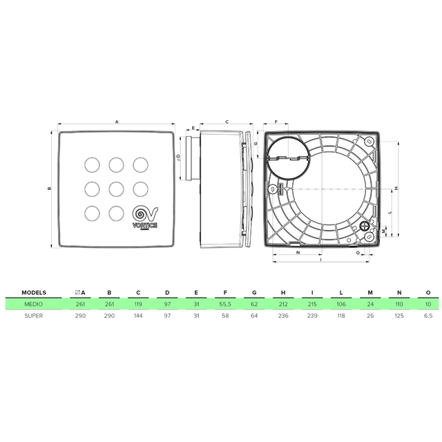 Вытяжной вентилятор накладной Vortice Vort Quadro Medio