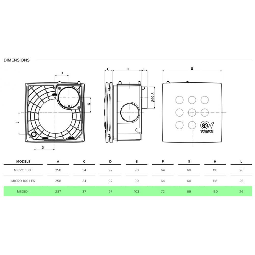 Вытяжной вентилятор накладной Vortice Vort Quadro Medio I