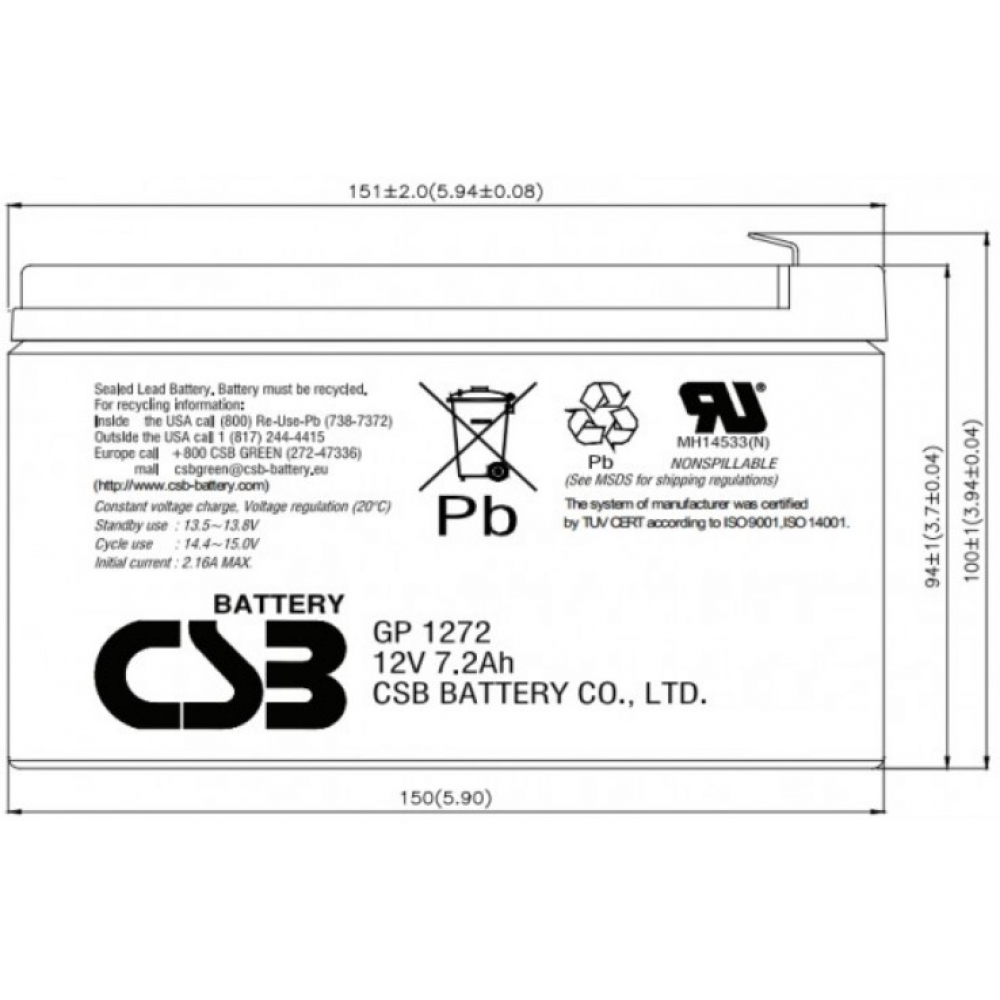 Акумулятор CSB GP1272 AGM 12V 7,2Ah