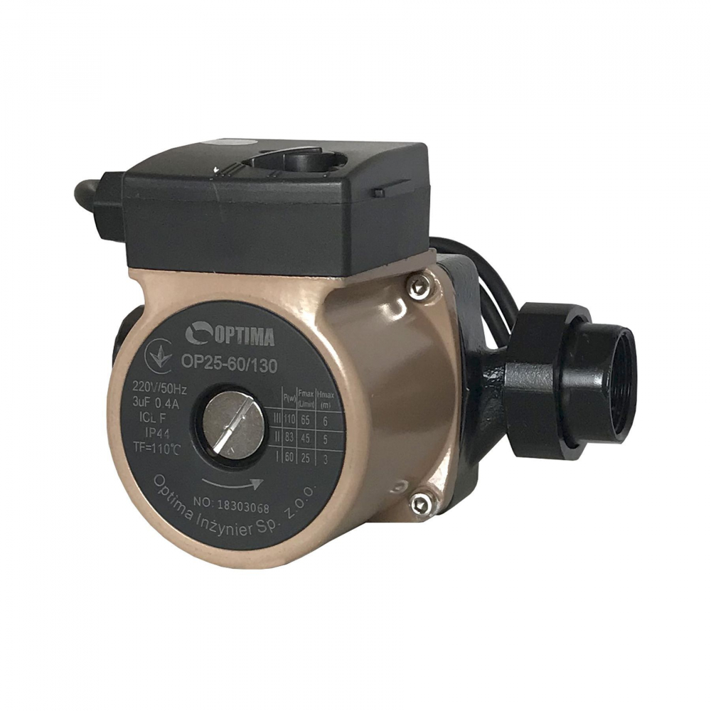Циркуляционный насос Optima OP25-60 130 мм. (+гайки, +кабель с вилкой)