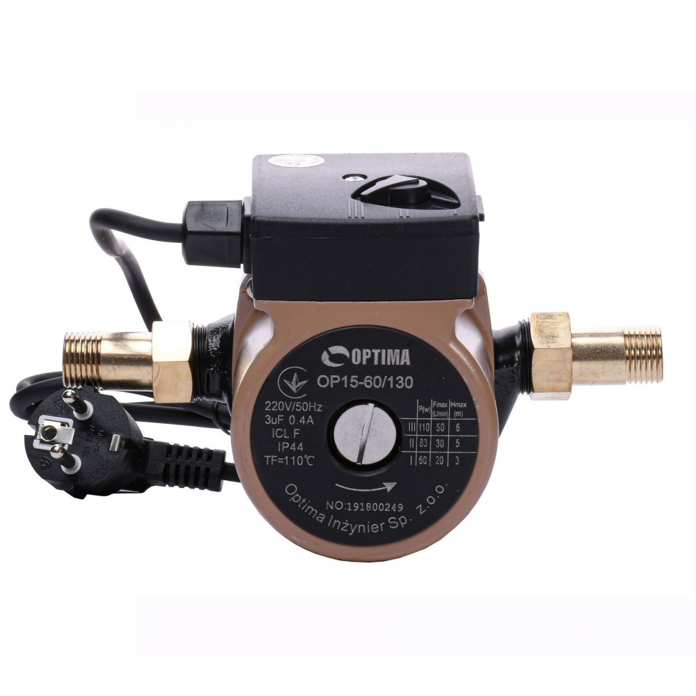 Циркуляционный насос Optima OP15-60 130 мм. (+гайки, +кабель с вилкой)