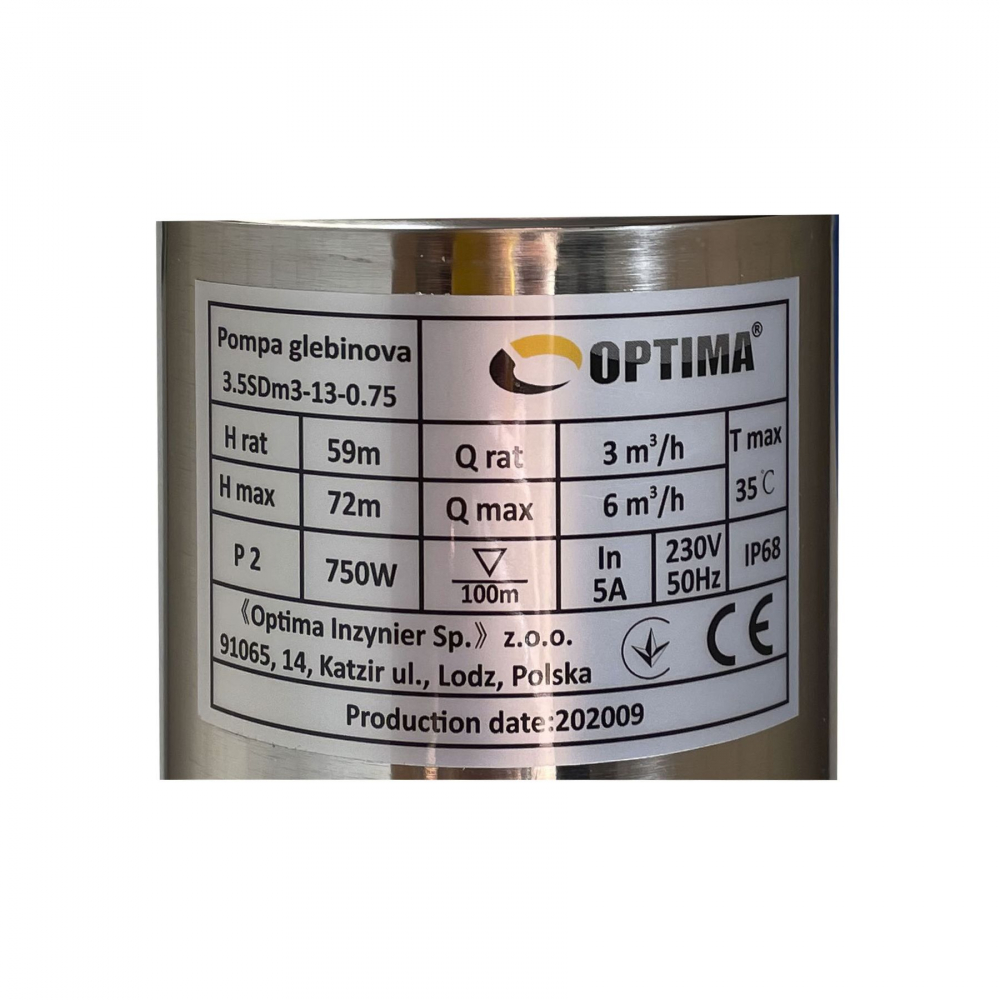 Скваженный насос Optima 3,5SDm3/13 0,75 кВт 72м (+кабель 1,5м)
