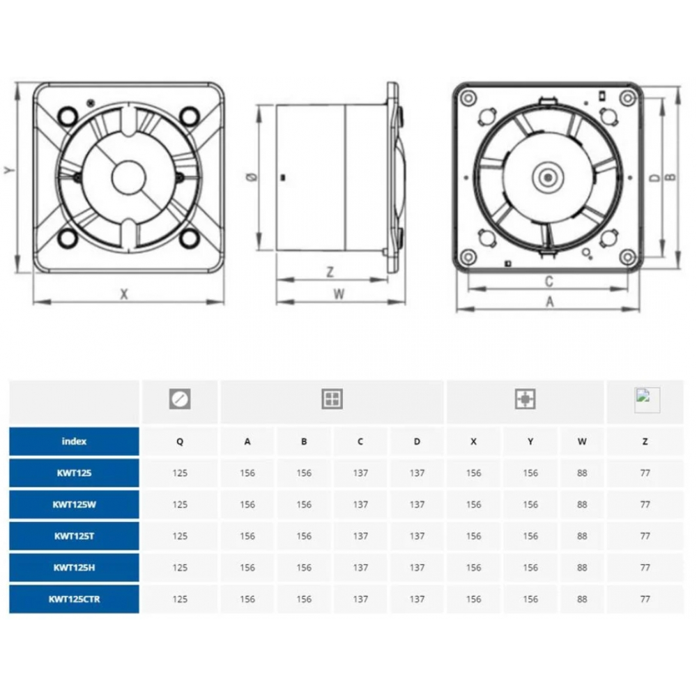 Вытяжной вентилятор настенный Awenta System+ Silent KWS125H