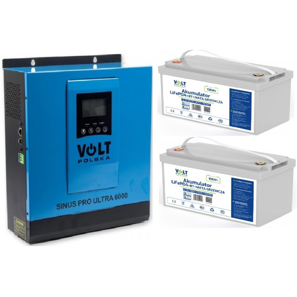 Комплект резервного питания Volt Polska Sinus Pro Ultra 3000W/6000VA 24V/230V+ 60A MPPT + 2 шт LiFePO4 12V 100 Ah (150A) BlueTooth с подогревом