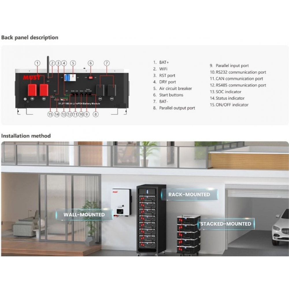 Аккумулятор Must LP16-24200 25.6V 200Ah LiFePO4