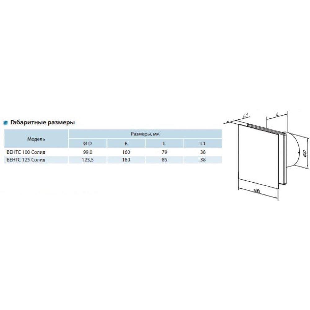 Вытяжной вентилятор настенный Vents 125 Солид Л