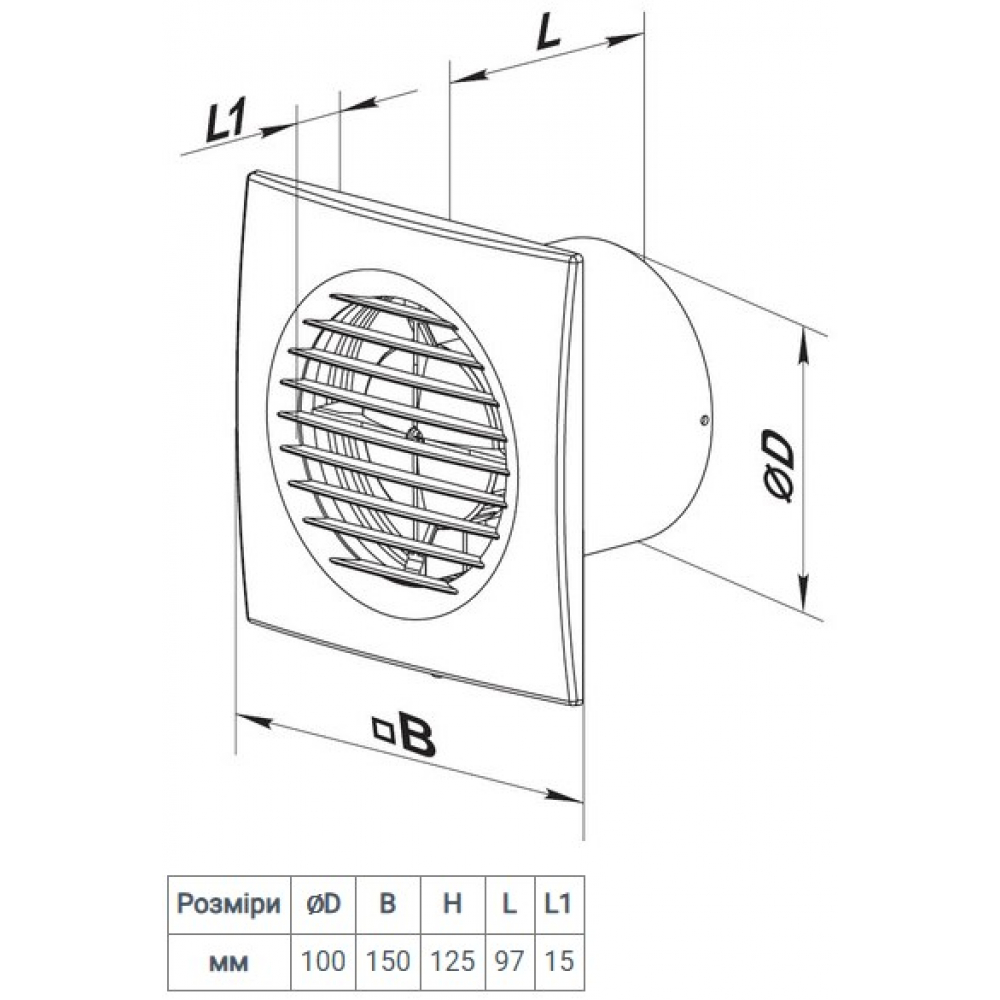 Вытяжной вентилятор настенный Домовент 100 Сімпл