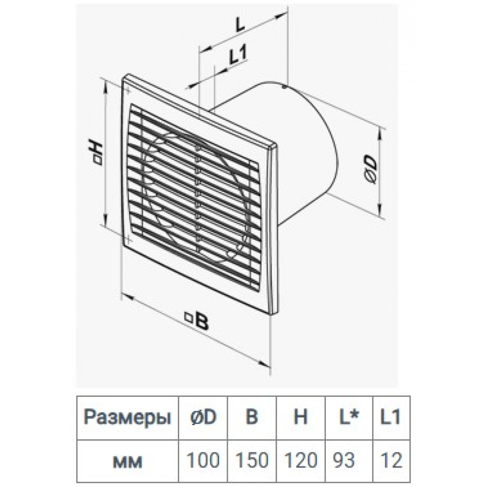 Вытяжной вентилятор настенный Домовент 100 С1Т