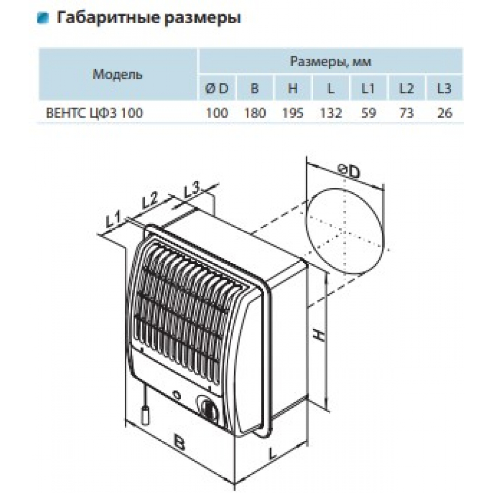 Вытяжной вентилятор настенный Vents ЦФ3 100 П3