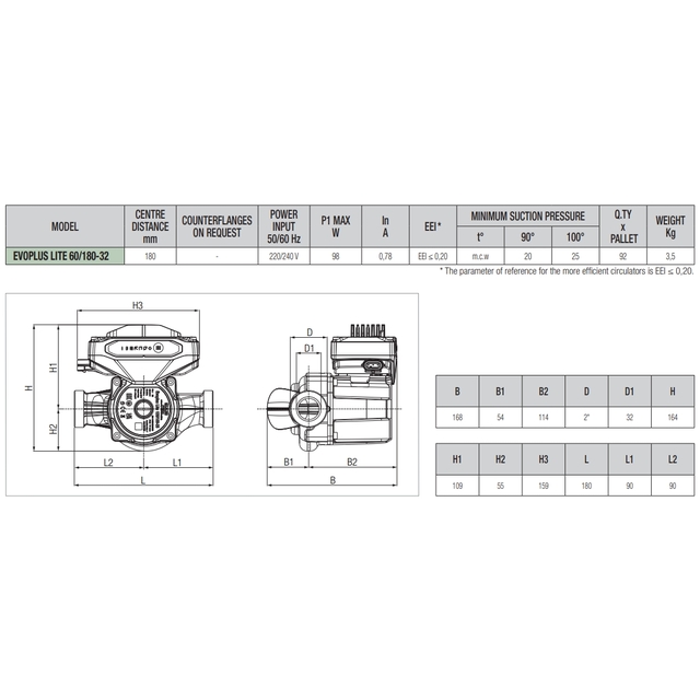 Циркуляционный насос DAB Evoplus Lite 60/180-32 (60218206)