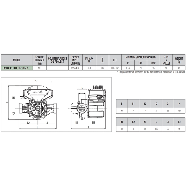 Циркуляционный насос DAB Evoplus Lite 80/180-32 (60218207)