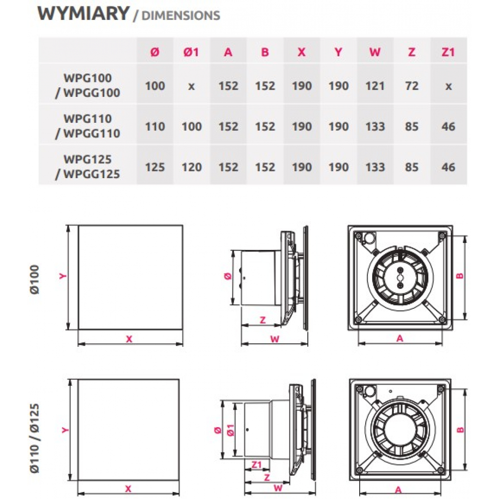 Витяжний вентилятор настінний Awenta Pulsar WPG125Z