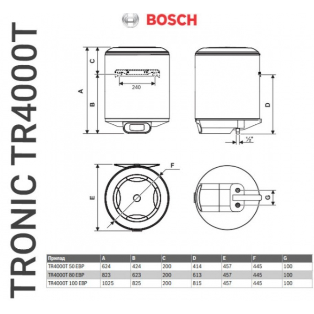 Бойлер накопичувальний електричний Bosch TR4000T 50 EBP (7736507574)