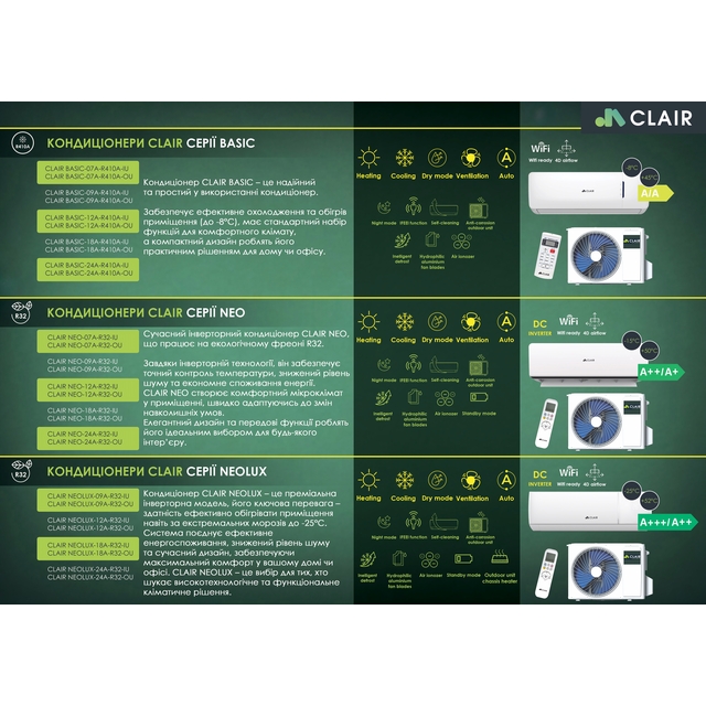 Кондиционер настенный Clair NEO-07A-R32-IU/NEO-07A-R32-OU Neo