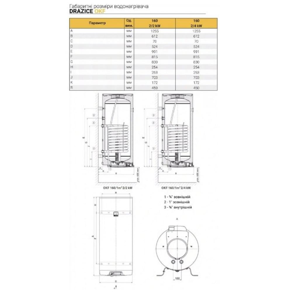 Комбинированный бойлер Drazice OKF 160/1m 2/2kw (1106209115)