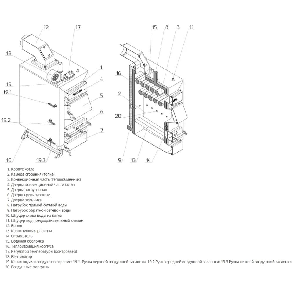Котел твердотопливный длительного горения Neus Вичлаз 10 кВт