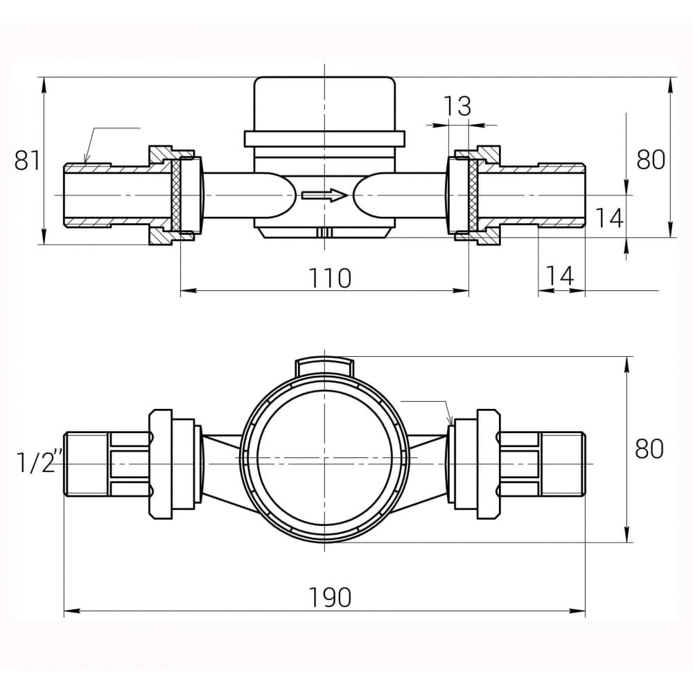 Лічильник для холодної води Ecostar DN15 1/2″ L110 E-C 2,5