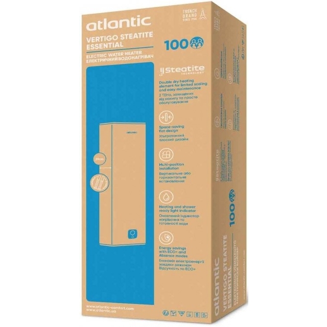 Бойлер накопичувальний електричний Atlantic Vertigo Steatite Essential 100 MP-080 2F 220G 1500W (EG)