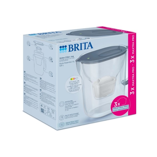 Фільтр-глечик Brita Style Essential XL MXPro 3.6л (2.3л очищеної води) + 3 картриджа сіро-блакитний