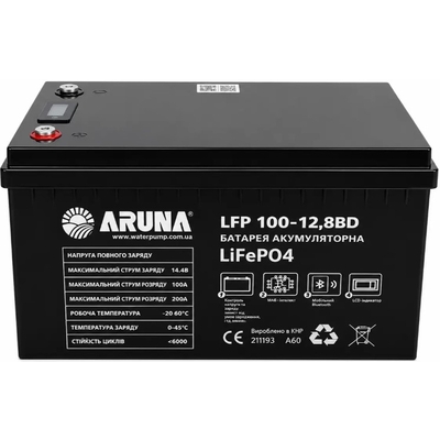 Аккумулятор литий-железо-фосфатный Aruna LFP 100-12,8BD (100Ah, 12,8V, 1280Wh, BMS, LCD)