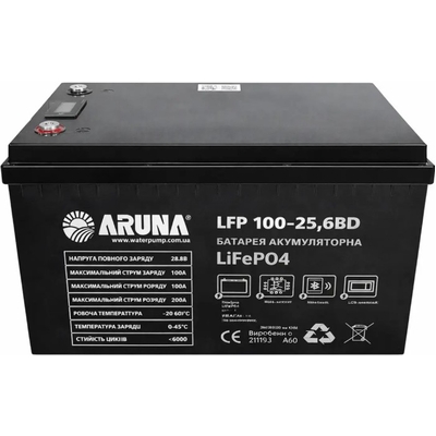 Аккумулятор литий-железо-фосфатный Aruna LFP 100-25,6BD (100Ah, 25,6V, 2560Wh, BMS, LCD)
