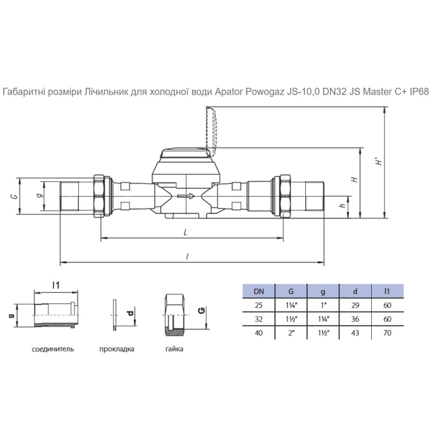 Счетчик для холодной воды Apator Powogaz JS-10 (DN32)