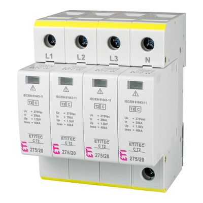 Комплектуючі до сонячних панелей Обмежувач перенапруги ETI ETITEC C T2 275/20 4+0 4p (2440395)