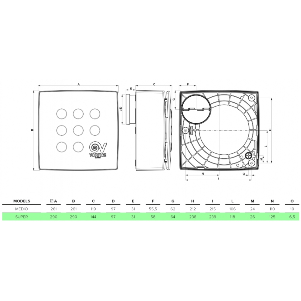 Вытяжной вентилятор накладной Vortice Vort Quadro Super