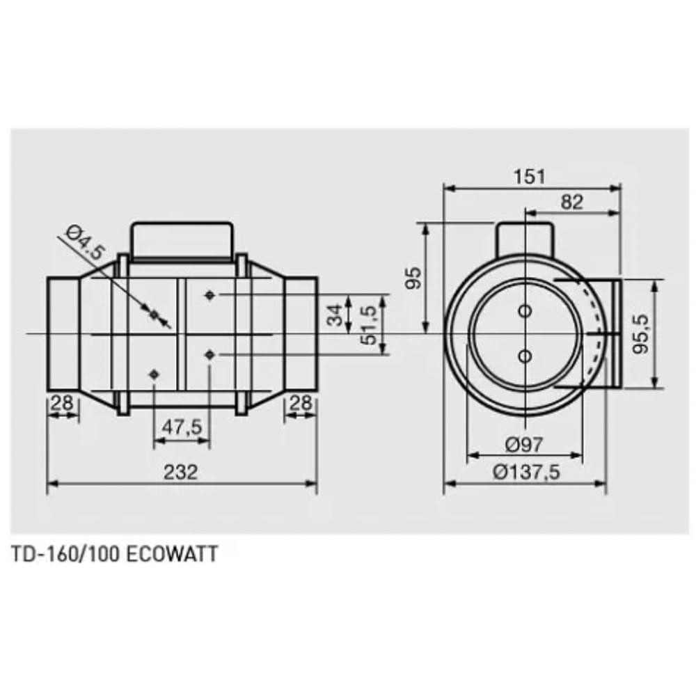Канальный вентилятор Soler&Palau TD-160/100 ECOWATT 90-260V 50/60Hz(5211685200)