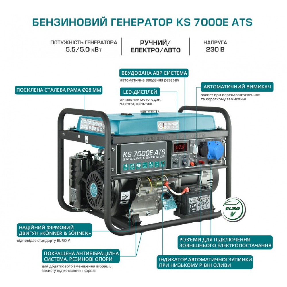 Бензиновый генератор Könner&Söhnen KS 7000E ATS (5,5 кВт)
