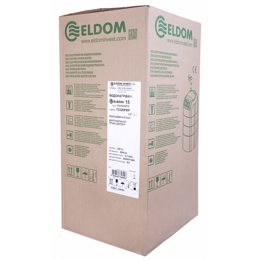 Бойлер накопичувальний електричний Eldom Extra life 15 над мойкой, 2.0 kw 72326NMP