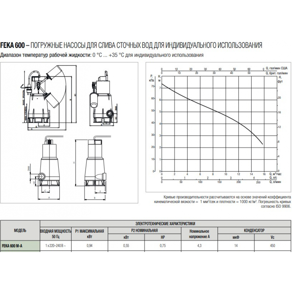 Дренажно-фекальный насос DAB FEKA 600 MA 40th 220-240/50 05H05 (60190343H)