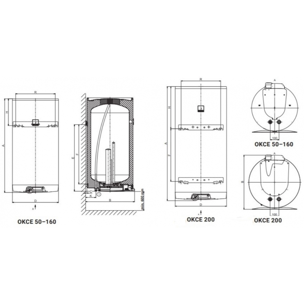 Бойлер накопичувальний електричний Drazice OKCE 200 с циркуляцией 2,2 кВт (1107108104)