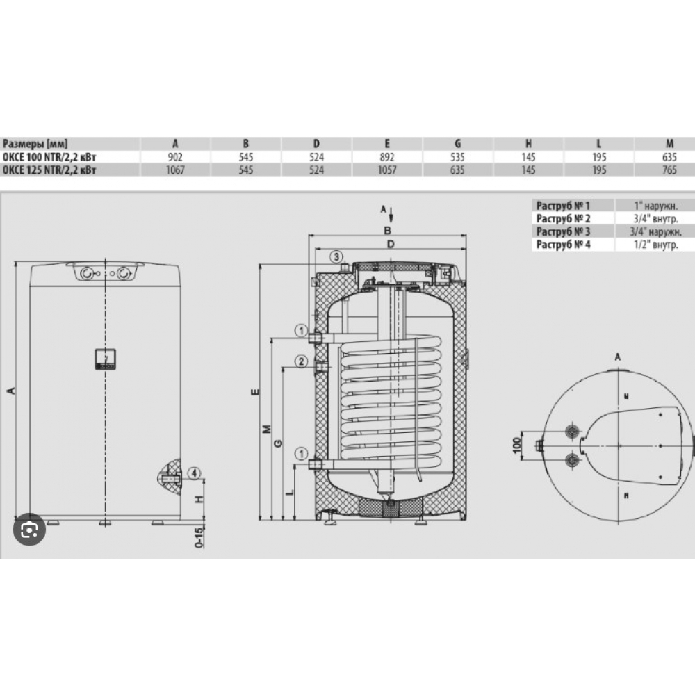 Бойлер накопичувальний електричний Drazice OKCE 125 2/2 кВт (другий тен фотовольтаїка) (1103108115)