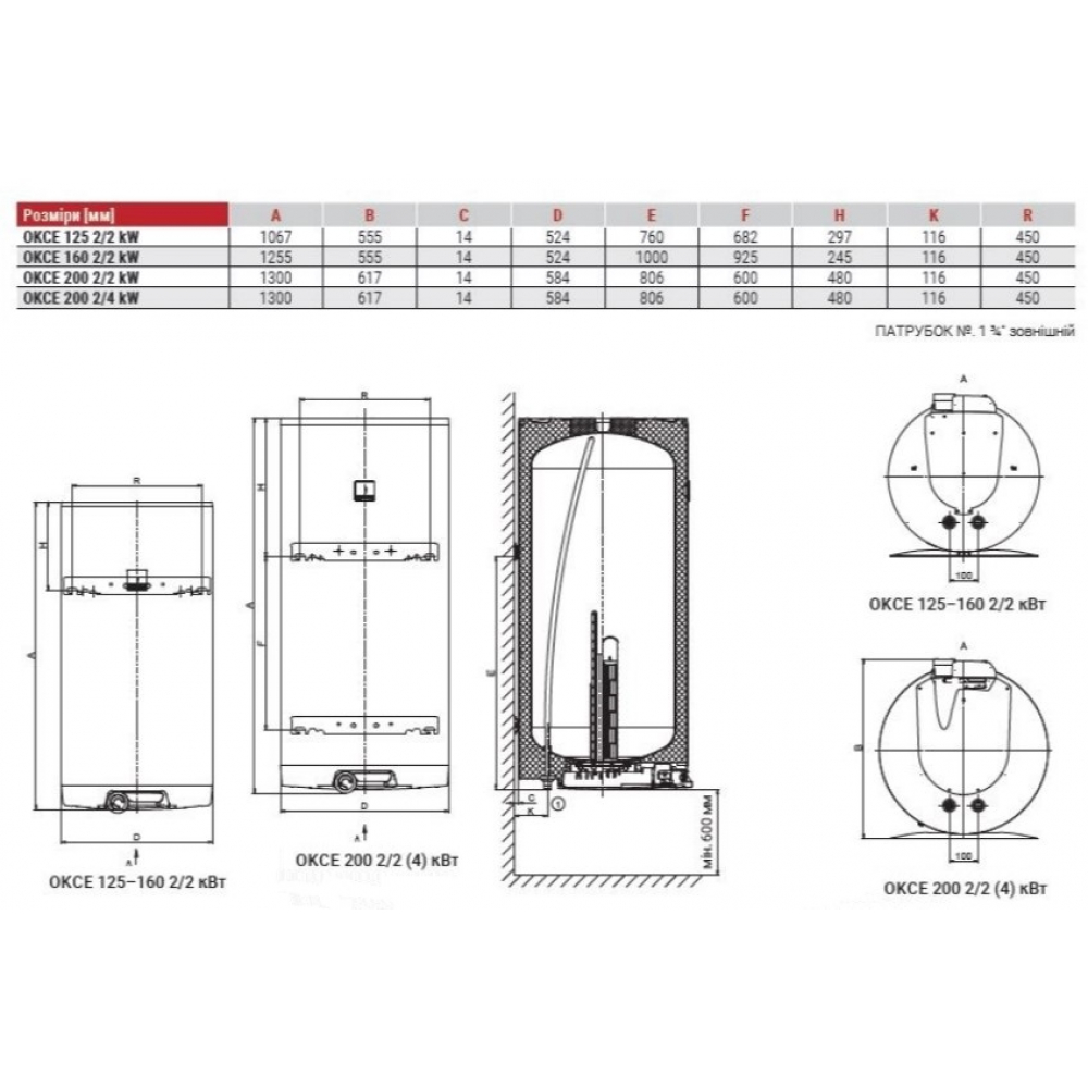 Бойлер накопичувальний електричний Drazice OKCE 200 2/2 кВт (другий тен фотовольтаїка) (1107108115)