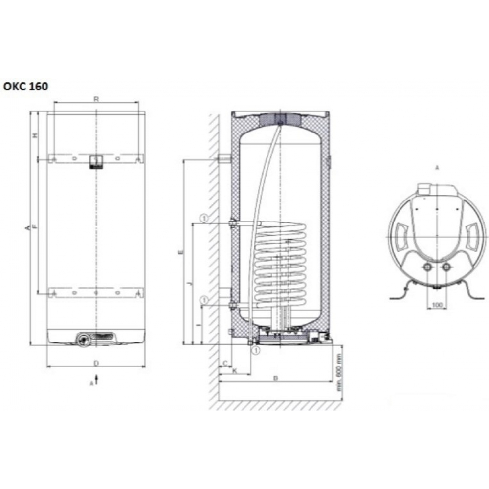 Бойлер накопичувальний електричний Drazice OKC 160 4 kWt (1106208103)