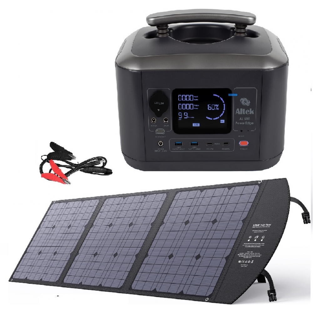 Портативная зарядная станция Altek AL 600 PowerEdge 600W 537,6Wh + солнечная панель ALT-120 милитари