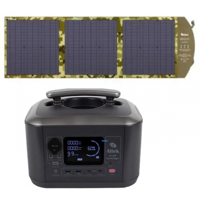 Портативная зарядная станция Altek AL 600 PowerEdge 600W 537,6Wh + солнечная панель ALT-120 милитари
