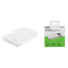 Акумулятор портативний літій-іонний Power Bank Belkin 10000мА·год, 20Вт PD/Qi2 7.5Вт, Slim Magnetic, білий