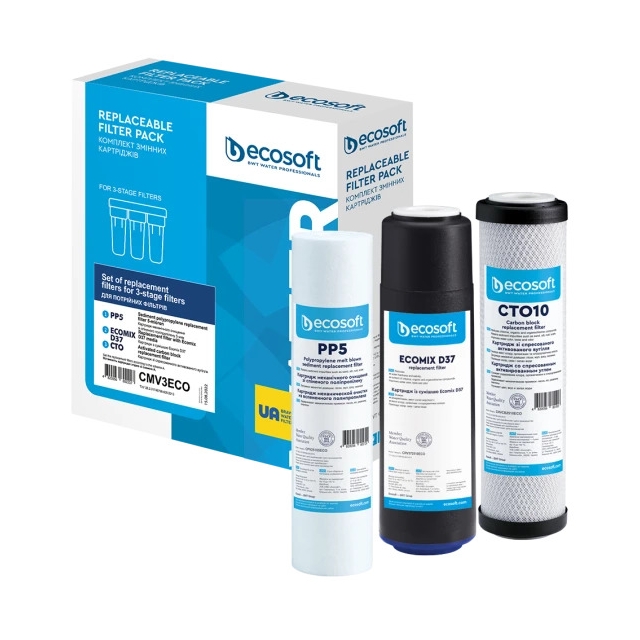 Комплект картриджей Ecosoft 1-2-3 CMV3ECO полипропилен+ecomixD37+карбон блок (CMV3ECO)