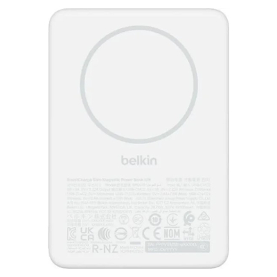 Повербанк Belkin 10000мА·ч, 20Вт PD/Qi2 7.5Вт, Slim Magnetic, белый