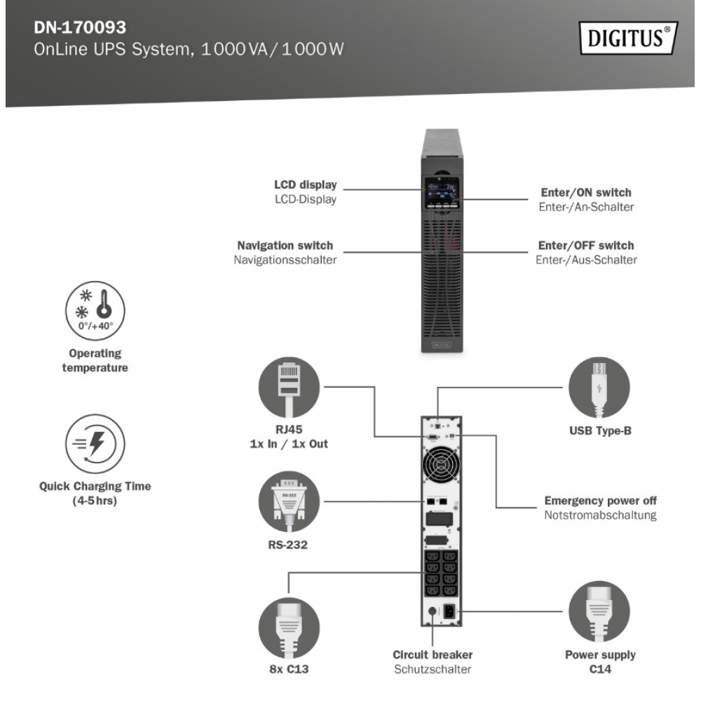 ДБЖ Digitus OnLine 1000VA/1000W (DN-170093)